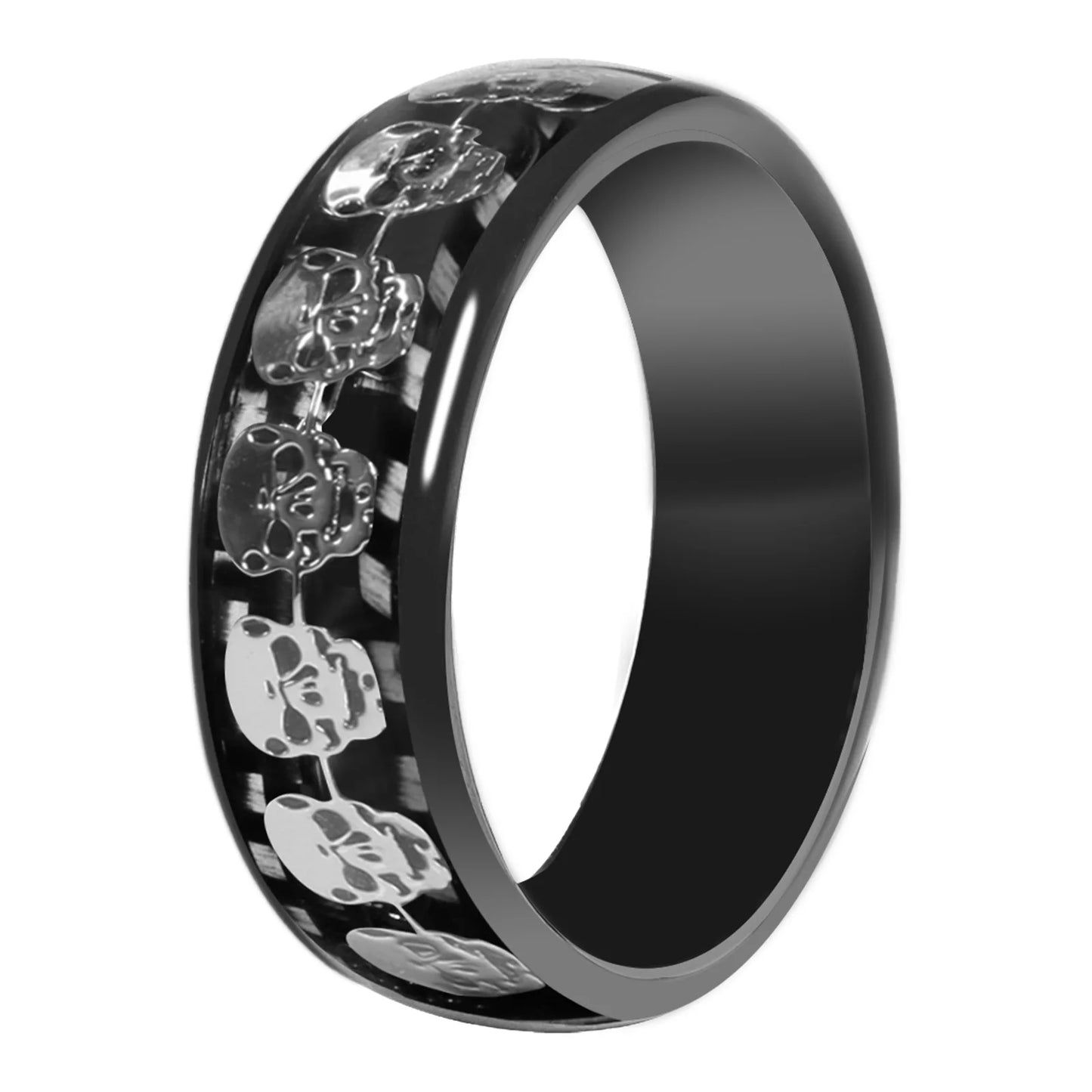 7MM Skull Carbon Fiber Band Epoxy CUID Chip Ring or Fashion Dragon Pattern Metal Band T5577 Chip Ceramic Finger Ring