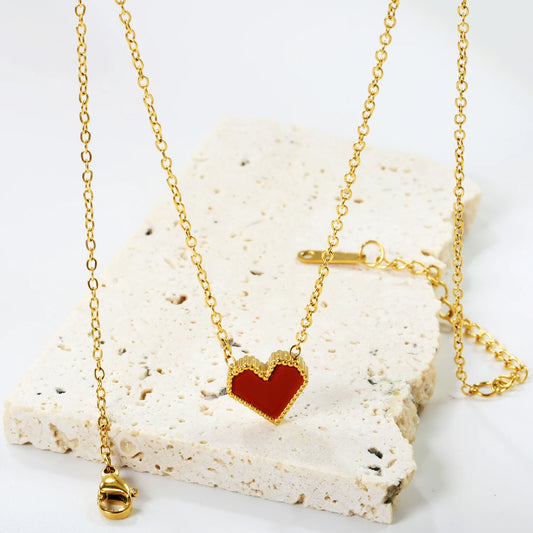 LUXUSTEEL Golden Red Love Heart Shaped Pendant Necklace Stainless Steel Female Necklace Colorful Chain Pendant Jewelry Gift