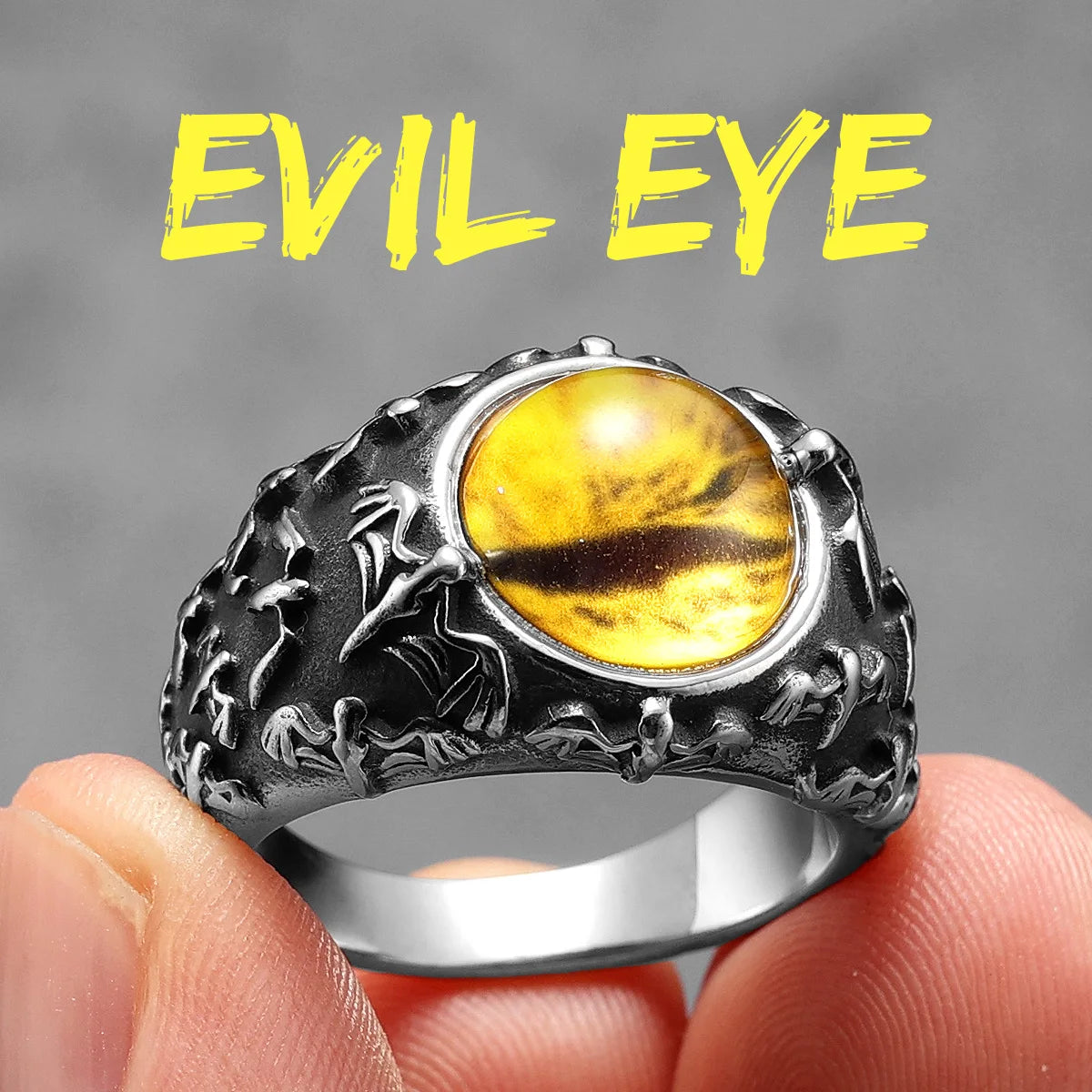 Evil Eye Trendy Gemstone Stainless Steel Men Rings Punk New For Male Women Fashion Jewelry Creativity Gift Wholesale Dropshiping