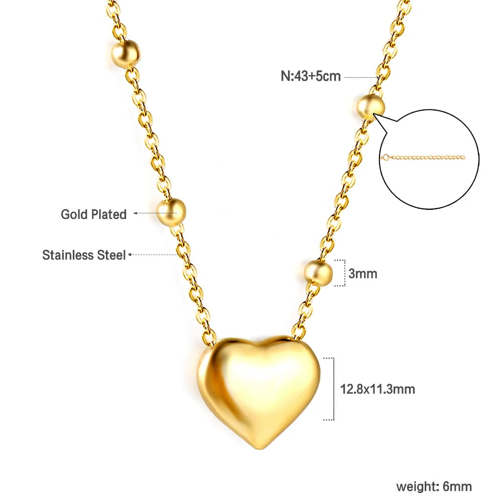 LUXUSTEEL Golden Red Love Heart Shaped Pendant Necklace Stainless Steel Female Necklace Colorful Chain Pendant Jewelry Gift