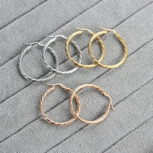 Stainless Steel Hoop Earrings For Women 2025 Statement Round Silver Gold Color Loop Brincos Female Jewelry Wholesale Party Gift
