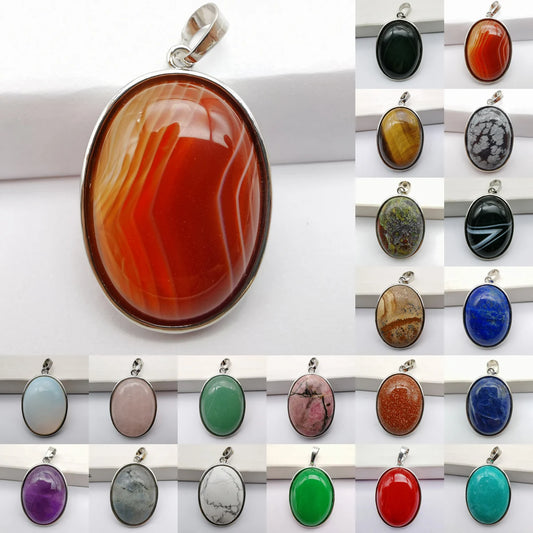 Oval Pendant Jewelry Rhodonite Tigereye Crystal Opal Obsidian Labradorite Sodalite Lapis Green Aventurine Picture GEM Beads