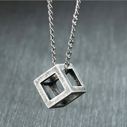 Punk Hollow Cube Pendient Necklaces for Men Women Unisex Stainless Steel Square Charm Jewelry Necklace Geometric Collier Fashion