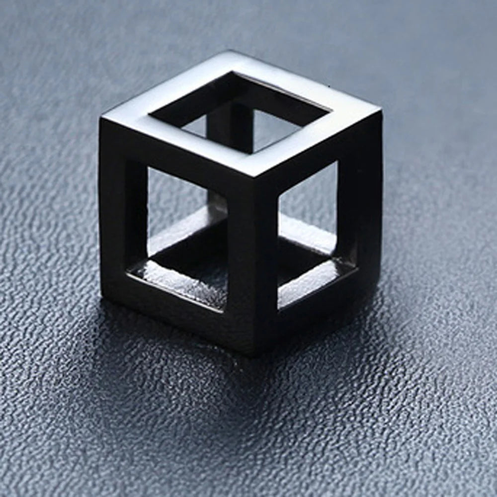 Punk Hollow Cube Pendient Necklaces for Men Women Unisex Stainless Steel Square Charm Jewelry Necklace Geometric Collier Fashion