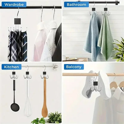 360° Rotating Storage Hanger Hook Multi-Claw Bag Metal Belts Rack Wooden Organizer For Bras Ties Scarves Household Closet