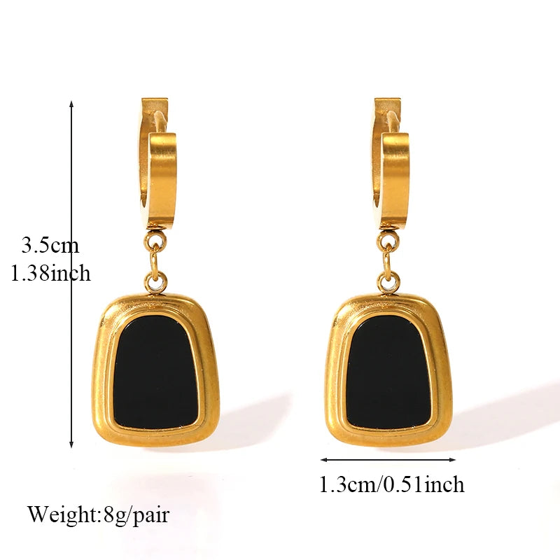 EILIECK 316L Stainless Steel Geometric Black Necklace Earrings For Women New Party Gift Waterproof 18K Gold Plated Jewelry Set