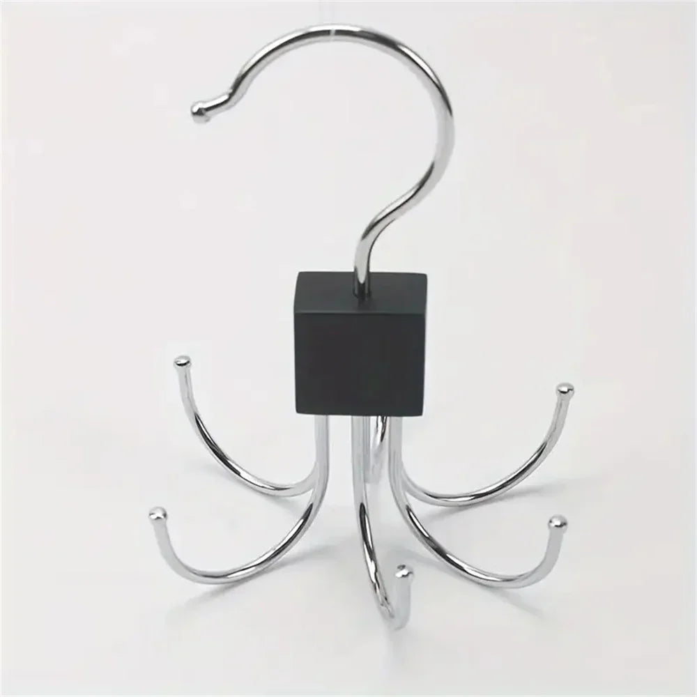 360° Rotating Storage Hanger Hook Multi-Claw Bag Metal Belts Rack Wooden Organizer For Bras Ties Scarves Household Closet
