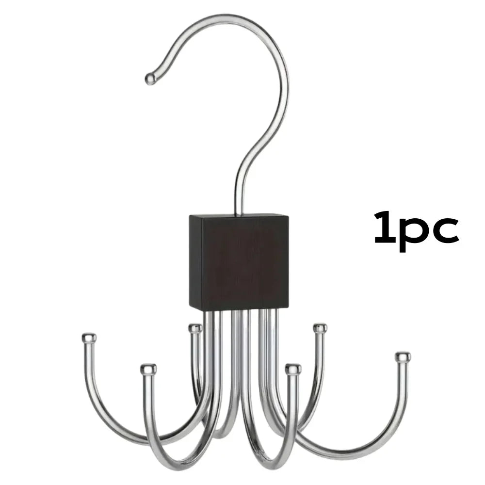 360° Rotating Storage Hanger Hook Multi-Claw Bag Metal Belts Rack Wooden Organizer For Bras Ties Scarves Household Closet