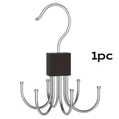 360° Rotating Storage Hanger Hook Multi-Claw Bag Metal Belts Rack Wooden Organizer For Bras Ties Scarves Household Closet