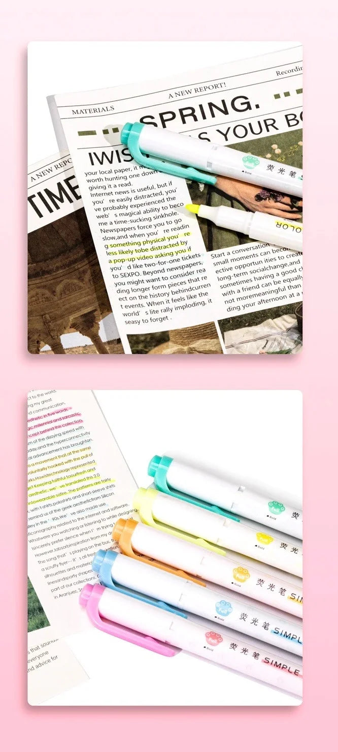 5PCS Highlighter Pen Set Multiple series available Double Headed Colored Fluorescent Pen Student Stationery Supplies