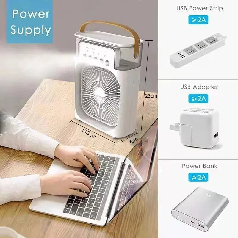 Office Fan Household Air Humidifier Portable Fan Air Conditioner USB Electric Fan LED Night Light Water Mist Fun Three model