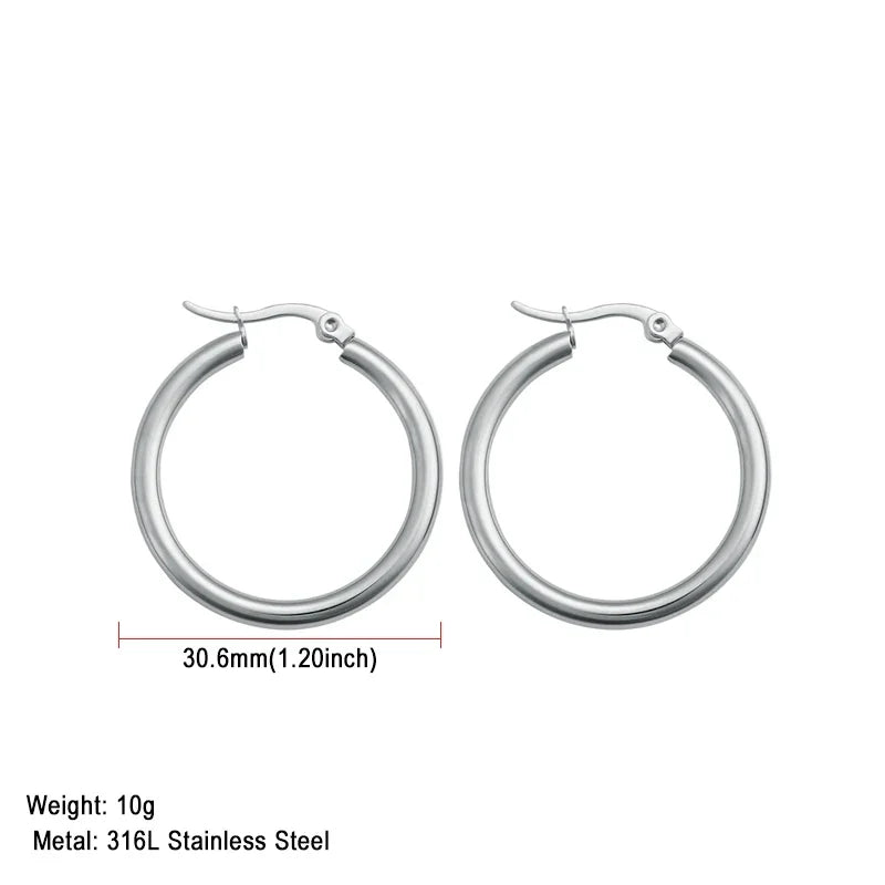 Stainless Steel Hoop Earrings For Women 2025 Statement Round Silver Gold Color Loop Brincos Female Jewelry Wholesale Party Gift