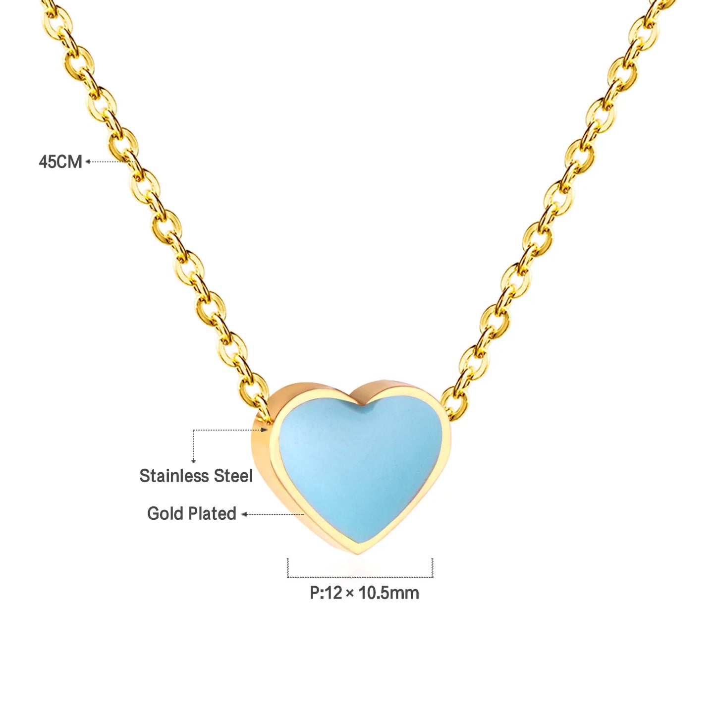 LUXUSTEEL Golden Red Love Heart Shaped Pendant Necklace Stainless Steel Female Necklace Colorful Chain Pendant Jewelry Gift