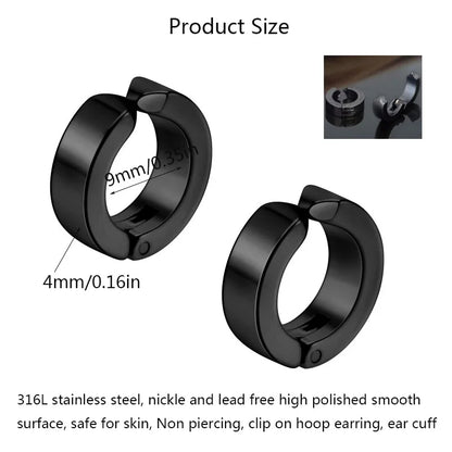 1Pair 316L Stainless Steel Cuff Earring for Women Men, Non Piercing Hoop Earring Clip On Earring Fake Piercing Earring Hoop