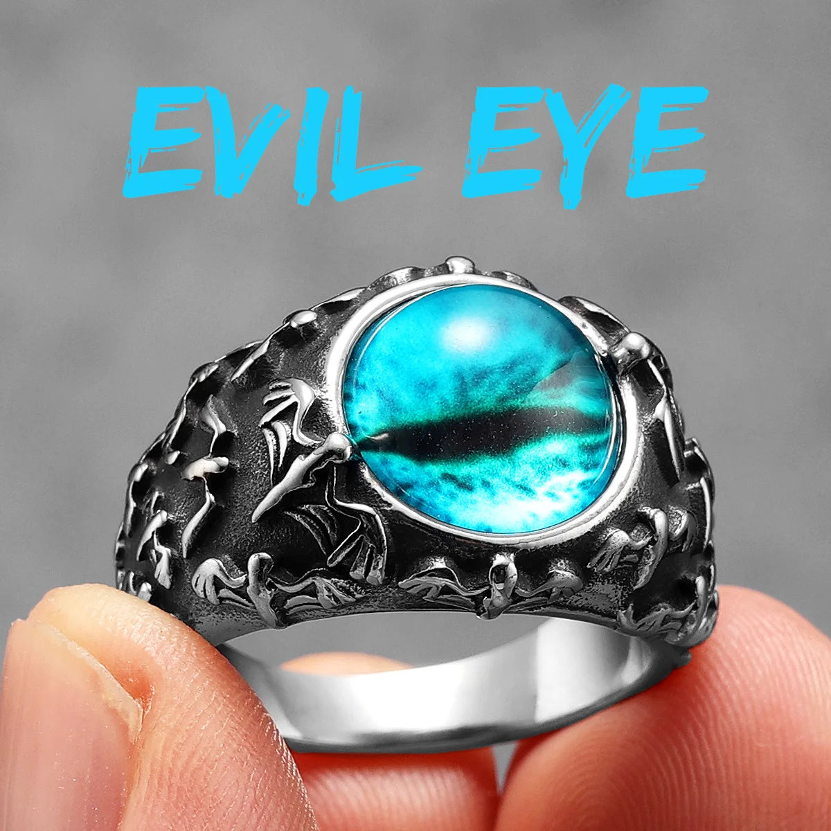 Evil Eye Trendy Gemstone Stainless Steel Men Rings Punk New For Male Women Fashion Jewelry Creativity Gift Wholesale Dropshiping