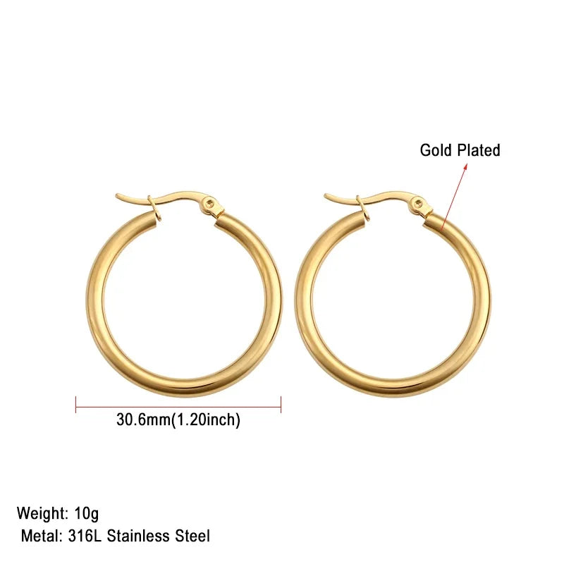 Stainless Steel Hoop Earrings For Women 2025 Statement Round Silver Gold Color Loop Brincos Female Jewelry Wholesale Party Gift