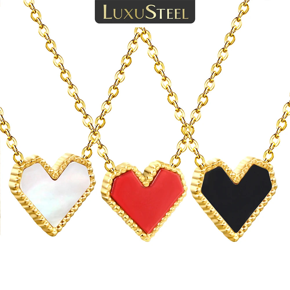 LUXUSTEEL Golden Red Love Heart Shaped Pendant Necklace Stainless Steel Female Necklace Colorful Chain Pendant Jewelry Gift
