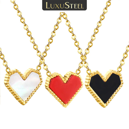 LUXUSTEEL Golden Red Love Heart Shaped Pendant Necklace Stainless Steel Female Necklace Colorful Chain Pendant Jewelry Gift