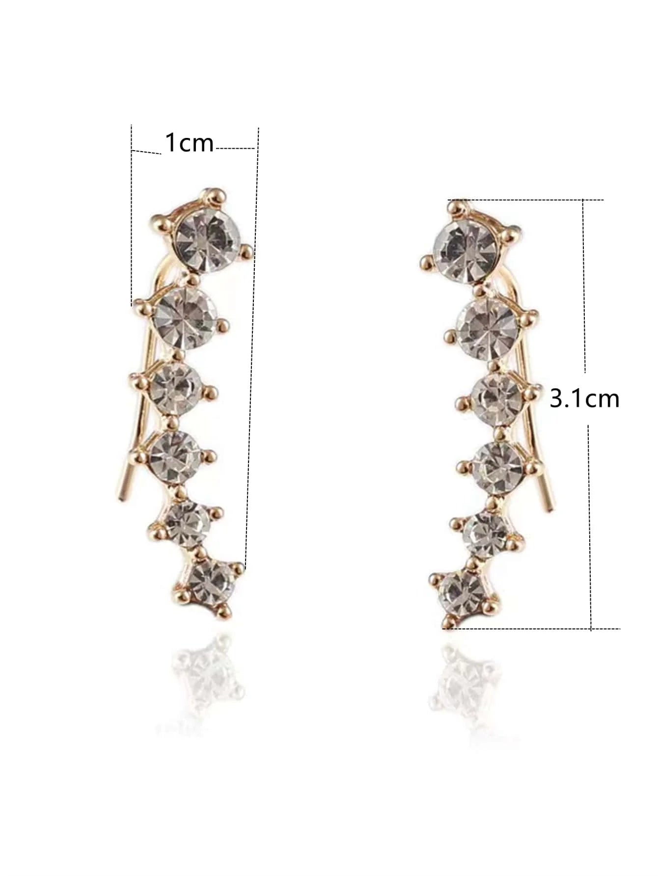 2 Gold Color Black White Gem 6 Rhinestone Ear Clip Earrings Women's Simple Fashion Personality Student Girl Party Business All-m