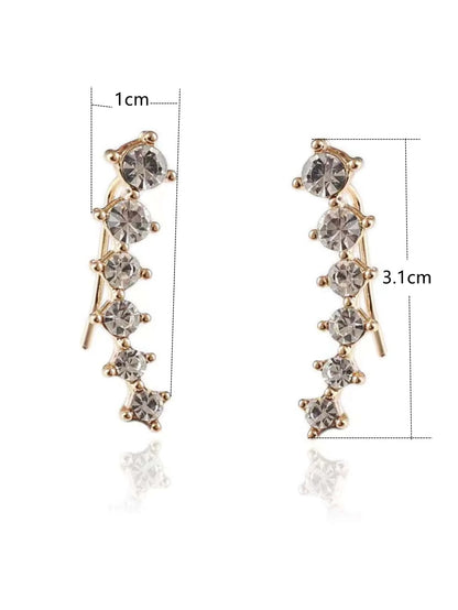 2 Gold Color Black White Gem 6 Rhinestone Ear Clip Earrings Women's Simple Fashion Personality Student Girl Party Business All-m
