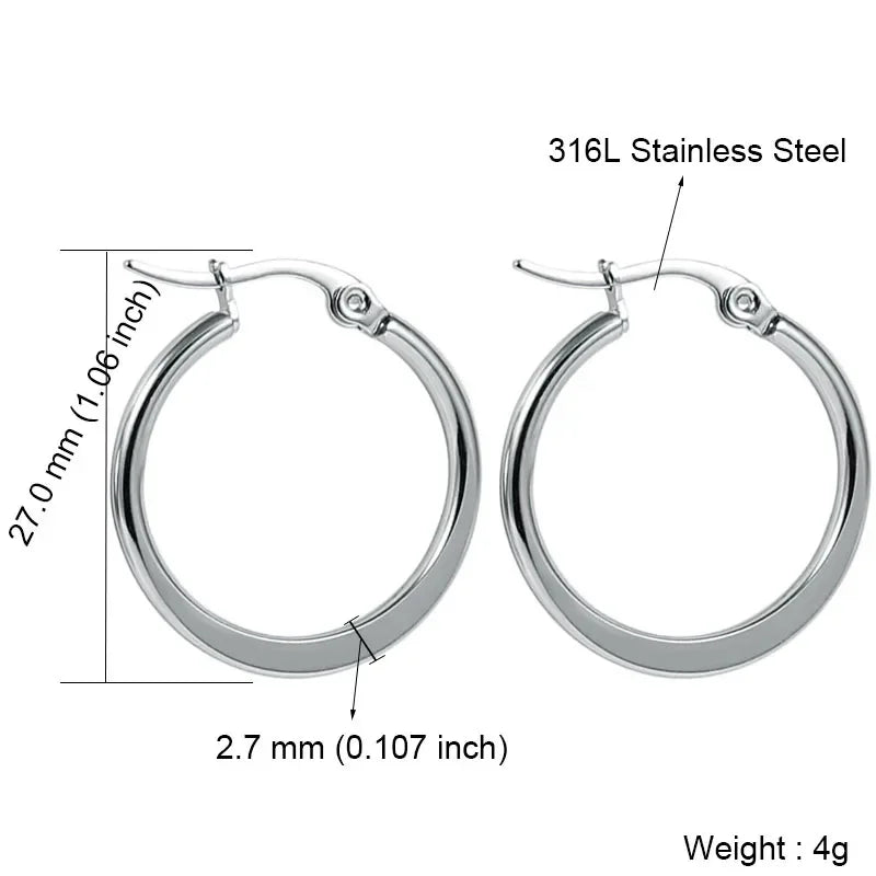Stainless Steel Hoop Earrings For Women 2025 Statement Round Silver Gold Color Loop Brincos Female Jewelry Wholesale Party Gift
