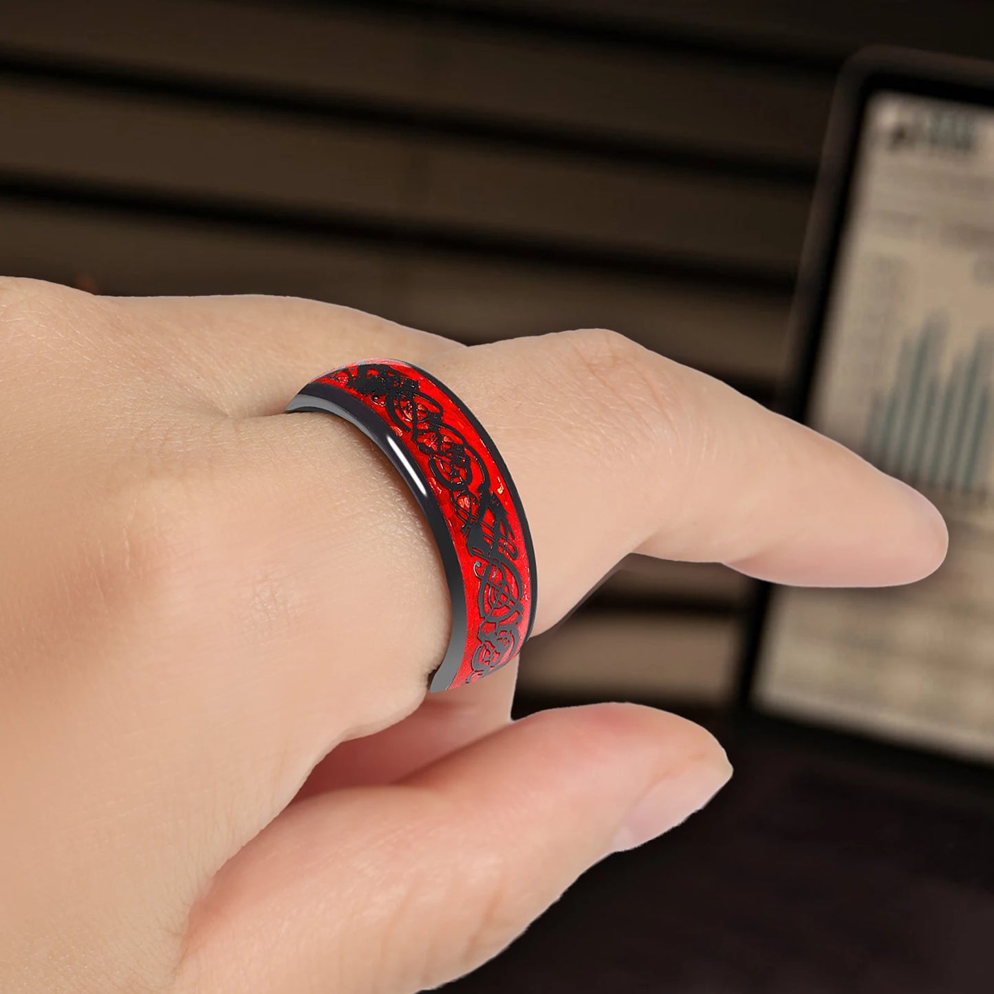 7MM  Skull Carbon Fiber Band Epoxy CUID Chip Ring or Fashion Dragon Pattern Metal Band T5577 Chip Ceramic Finger Ring