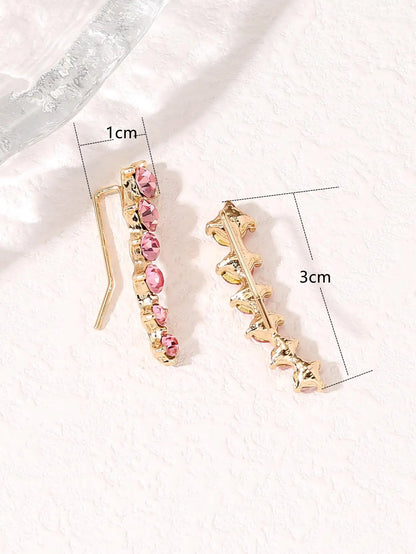 2 Gold Color Black White Gem 6 Rhinestone Ear Clip Earrings Women's Simple Fashion Personality Student Girl Party Business All-m