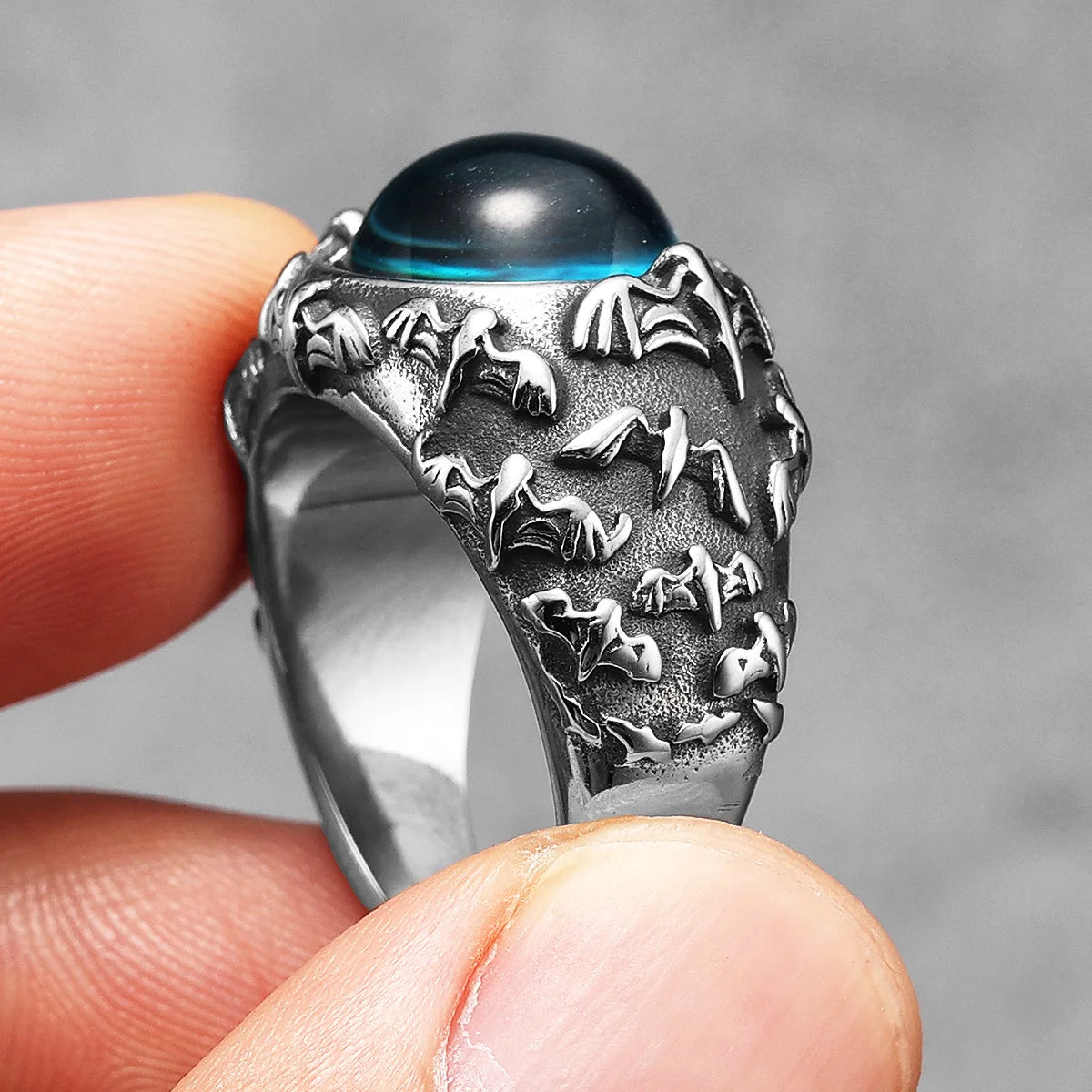 Evil Eye Trendy Gemstone Stainless Steel Men Rings Punk New For Male Women Fashion Jewelry Creativity Gift Wholesale Dropshiping