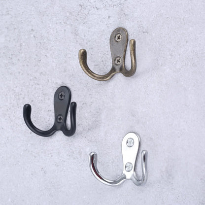 3sets Double Heads Hook Wall/Door Mounted Hanger w/screws Coat/Key/Bag/Towel/Hat/Mask Holder 53mm