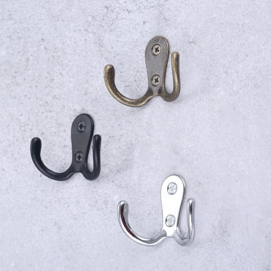 3sets Double Heads Hook Wall/Door Mounted Hanger w/screws Coat/Key/Bag/Towel/Hat/Mask Holder 53mm