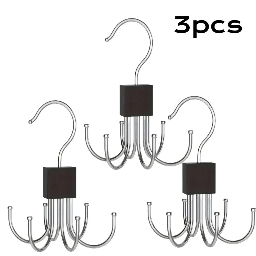360° Rotating Storage Hanger Hook Multi-Claw Bag Metal Belts Rack Wooden Organizer For Bras Ties Scarves Household Closet