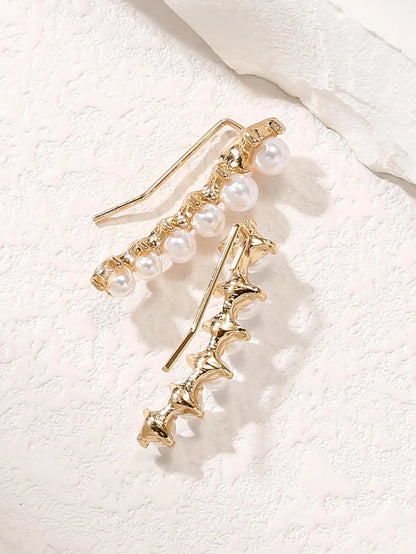 2 Gold Color Black White Gem 6 Rhinestone Ear Clip Earrings Women's Simple Fashion Personality Student Girl Party Business All-m