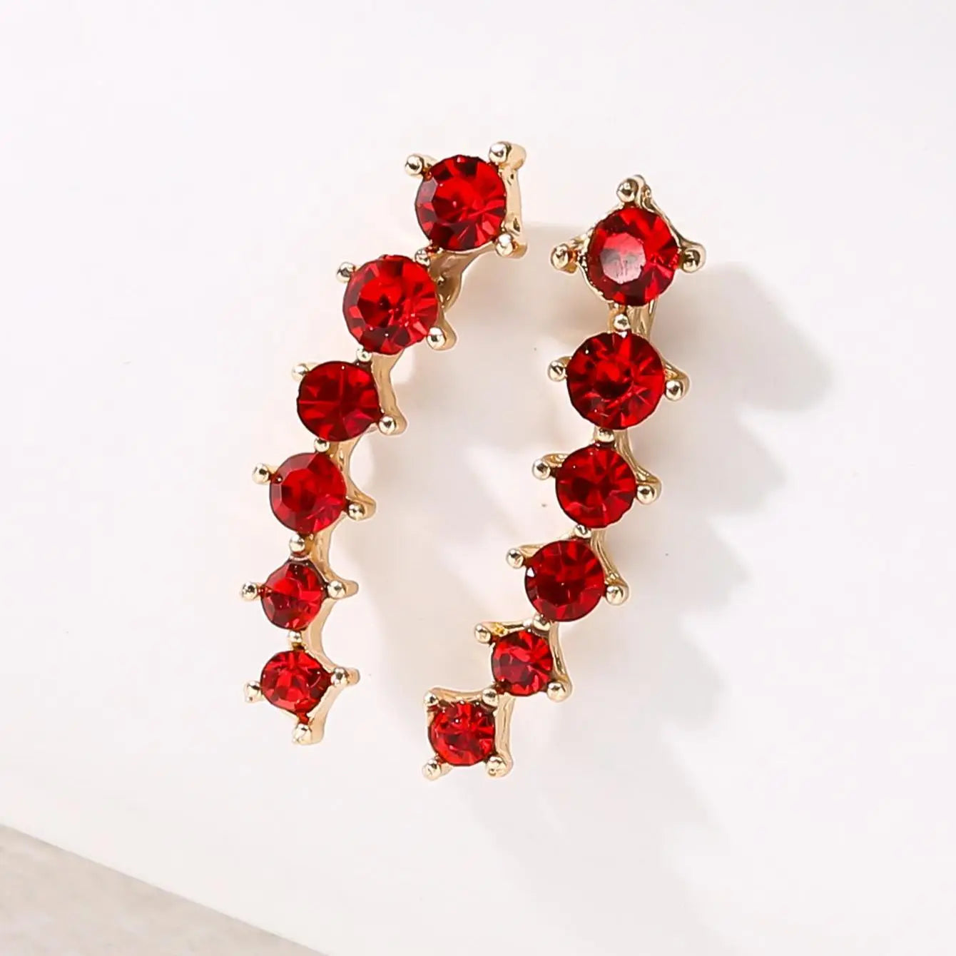 2 Gold Color Black White Gem 6 Rhinestone Ear Clip Earrings Women's Simple Fashion Personality Student Girl Party Business All-m