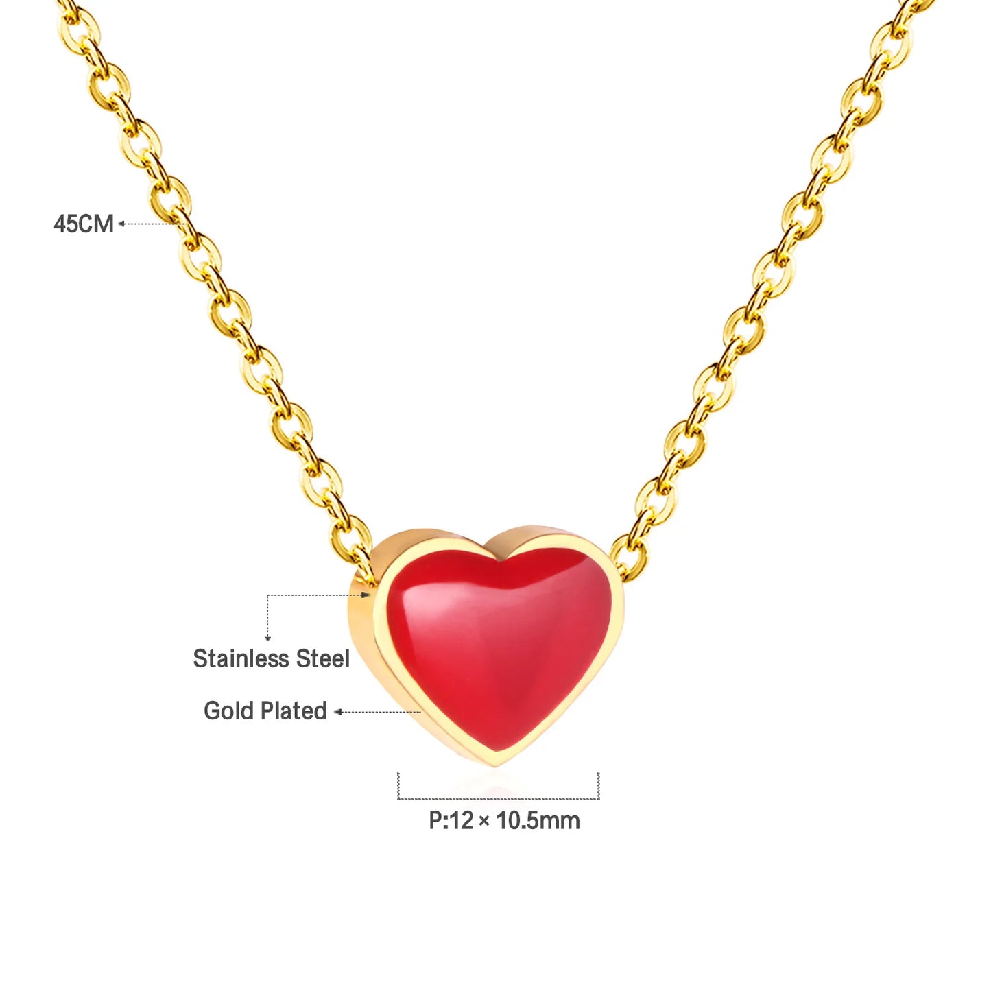 LUXUSTEEL Golden Red Love Heart Shaped Pendant Necklace Stainless Steel Female Necklace Colorful Chain Pendant Jewelry Gift