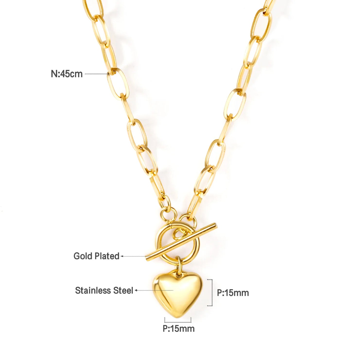 LUXUSTEEL Golden Red Love Heart Shaped Pendant Necklace Stainless Steel Female Necklace Colorful Chain Pendant Jewelry Gift