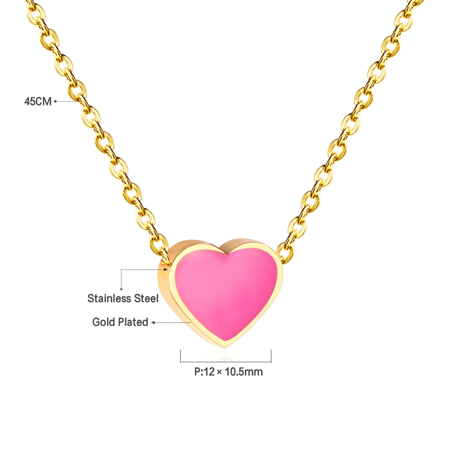LUXUSTEEL Golden Red Love Heart Shaped Pendant Necklace Stainless Steel Female Necklace Colorful Chain Pendant Jewelry Gift