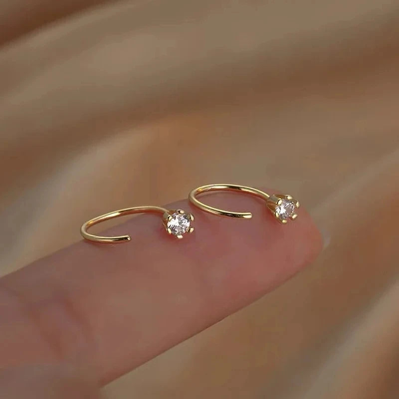 10mm Round Hoop Earrings For Women Temperament Inlaid Zircon Earrings Simple Copper Earrings Daily Small Ear Hook Jewelry