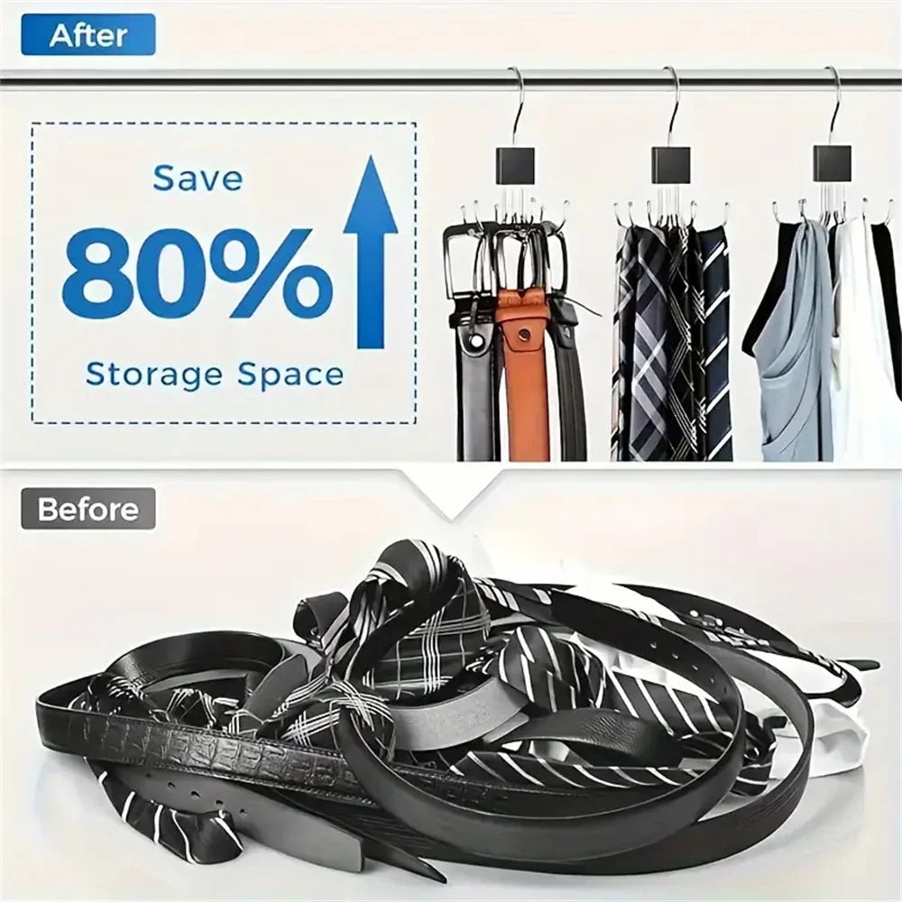360° Rotating Storage Hanger Hook Multi-Claw Bag Metal Belts Rack Wooden Organizer For Bras Ties Scarves Household Closet