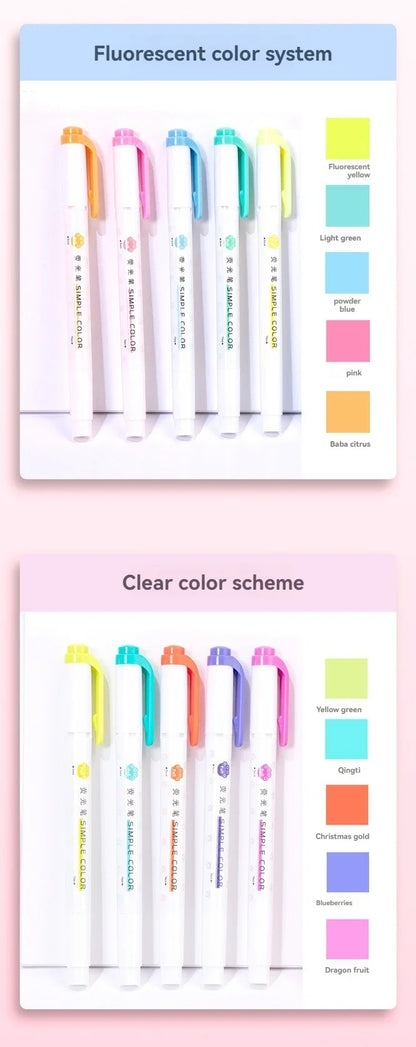 5PCS Highlighter Pen Set Multiple series available Double Headed Colored Fluorescent Pen Student Stationery Supplies