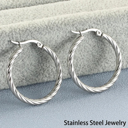 Stainless Steel Hoop Earrings For Women 2025 Statement Round Silver Gold Color Loop Brincos Female Jewelry Wholesale Party Gift