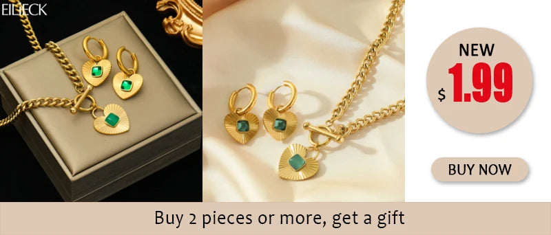 EILIECK 316L Stainless Steel Geometric Black Necklace Earrings For Women New Party Gift Waterproof 18K Gold Plated Jewelry Set