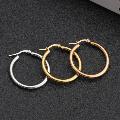 Stainless Steel Hoop Earrings For Women 2025 Statement Round Silver Gold Color Loop Brincos Female Jewelry Wholesale Party Gift