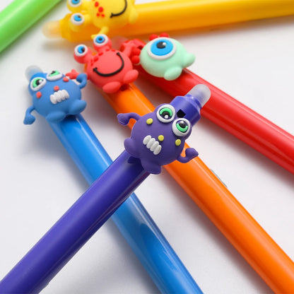 14Pcs Cartoon Monsters Erasable Pens 0.5mm Gel Pen Ink Blue Stationery School Writing supplies 6 Pens+ 6refills + 2 rubber