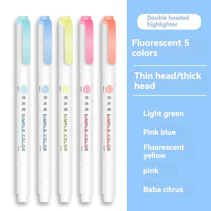 5PCS Highlighter Pen Set Multiple series available Double Headed Colored Fluorescent Pen Student Stationery Supplies