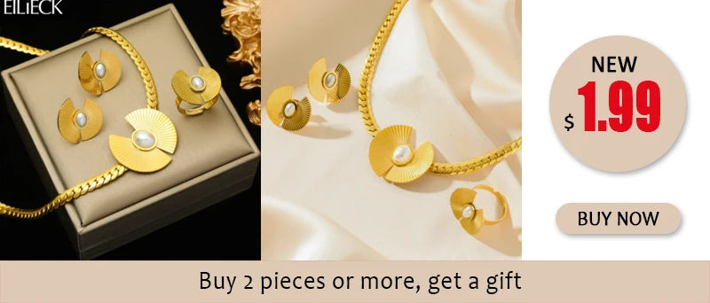 EILIECK 316L Stainless Steel Geometric Black Necklace Earrings For Women New Party Gift Waterproof 18K Gold Plated Jewelry Set