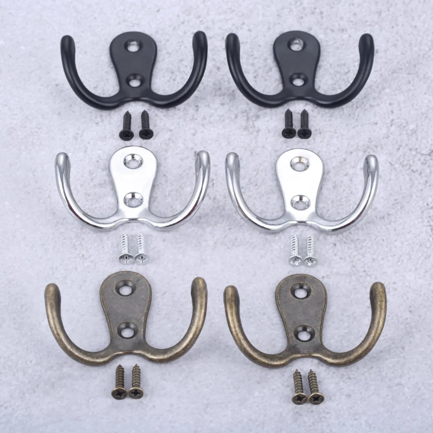 3sets Double Heads Hook Wall/Door Mounted Hanger w/screws Coat/Key/Bag/Towel/Hat/Mask Holder 53mm