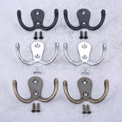 3sets Double Heads Hook Wall/Door Mounted Hanger w/screws Coat/Key/Bag/Towel/Hat/Mask Holder 53mm