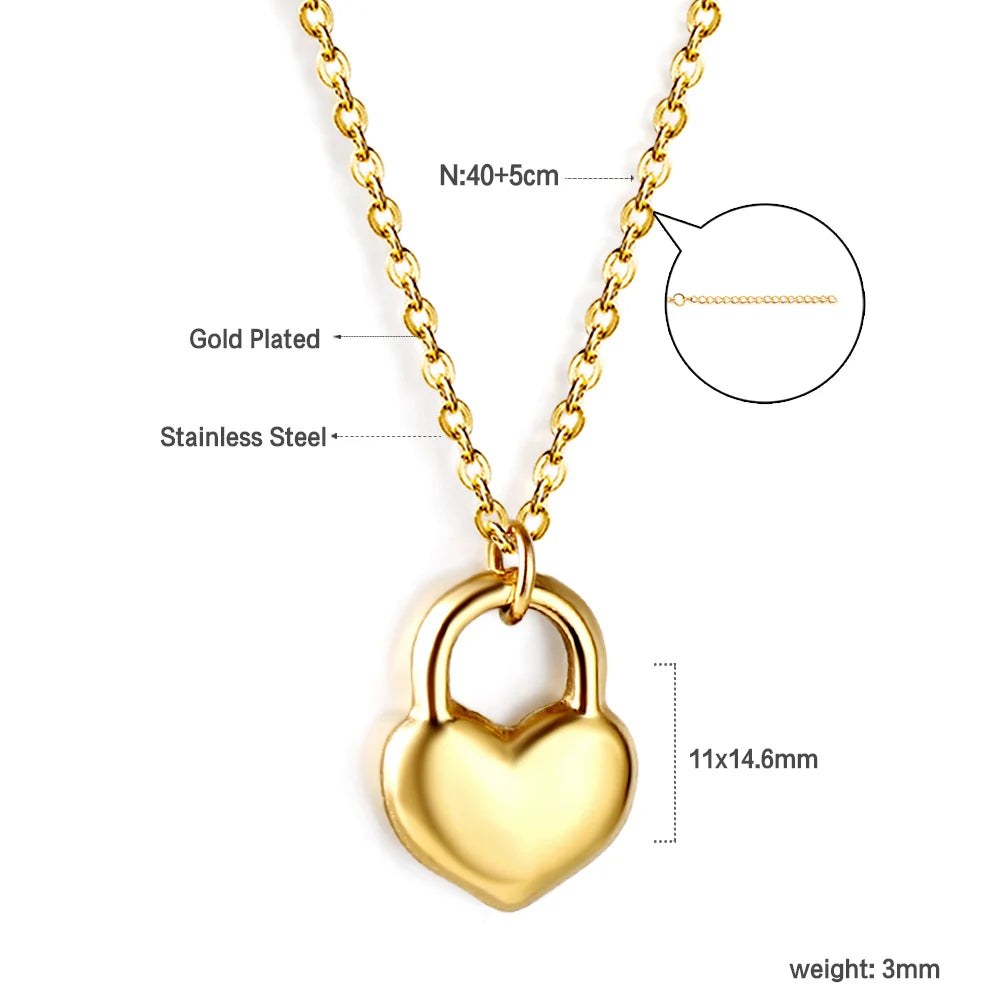 LUXUSTEEL Golden Red Love Heart Shaped Pendant Necklace Stainless Steel Female Necklace Colorful Chain Pendant Jewelry Gift