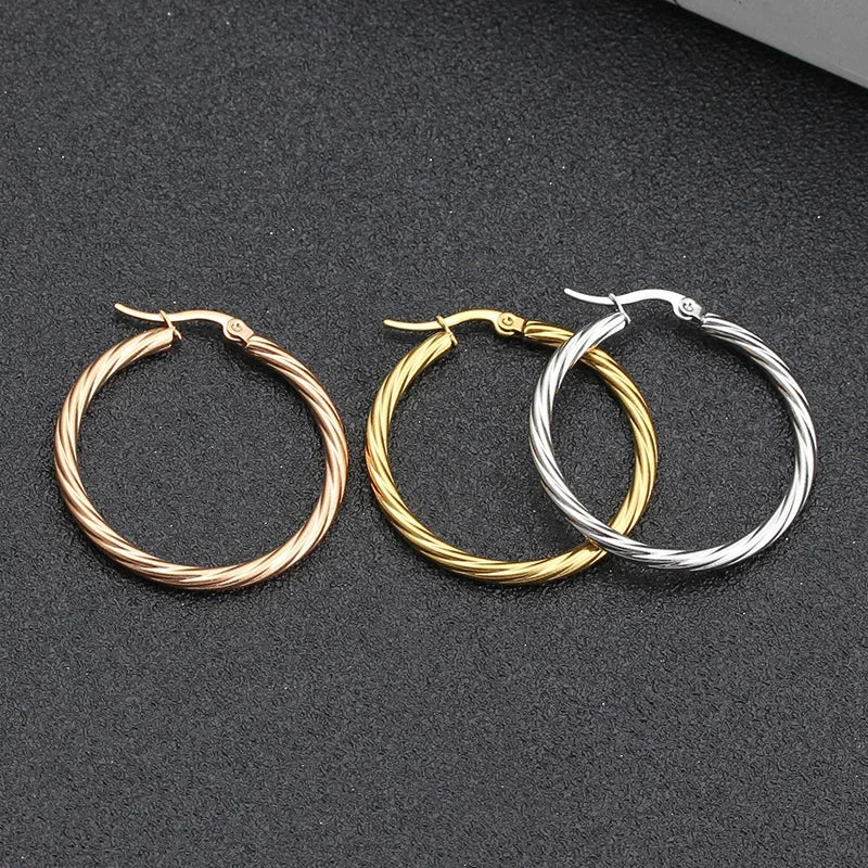 Stainless Steel Hoop Earrings For Women 2025 Statement Round Silver Gold Color Loop Brincos Female Jewelry Wholesale Party Gift