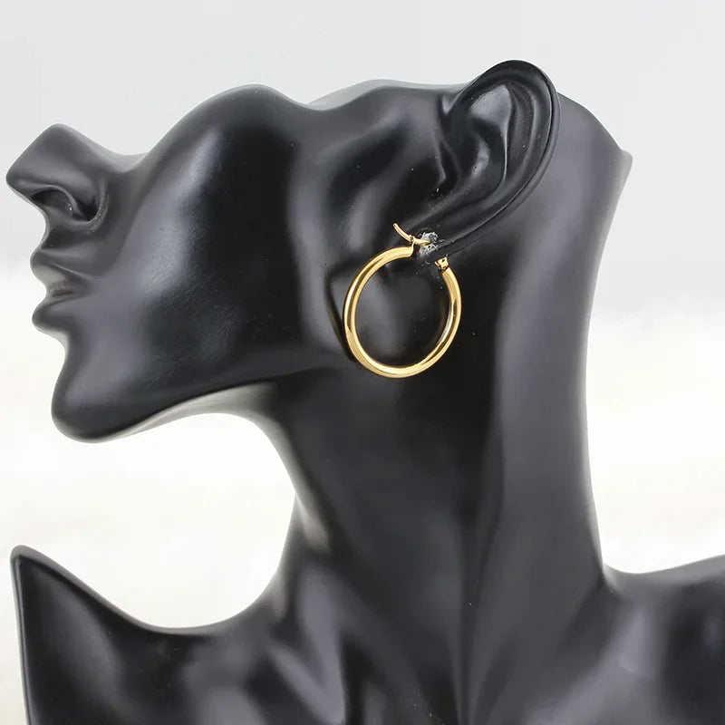 Stainless Steel Hoop Earrings For Women 2025 Statement Round Silver Gold Color Loop Brincos Female Jewelry Wholesale Party Gift